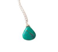 Collier en argent sterling 925 avec pendentif en forme de poire turquoise naturelle 12 x 12 mm, lisse et vert, avec chaîne de 45 cm, protection, guérison, bonne chance, communication, cadeau |