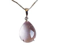 Collier en argent sterling 925 avec pendentif en quartz rose naturel 16 x 13 mm, forme poire, lisse, avec chaîne de 45 cm, bijou spirituel et énergétique de guérison, cadeau pour femme | gmpd_0342