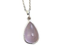 Collier en argent sterling 925 avec pendentif en quartz rose naturel, 27 x 15 mm, lisse et lisse, avec chaîne de 45 cm, bijou spirituel et énergétique de guérison, cadeau pour femme | gmpd_0201