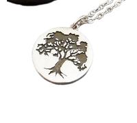 Collier en argent sterling 925 avec pendentif gravé en forme de chêne, petit symbole de force et d'endurance, symbole de la nature et de la terre, bijoux familiaux, avec chaîne de 45 cm | Plaqué