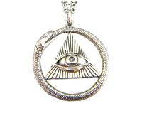 Collier en argent sterling 925 avec pendentif œil omniscient, petit triangle orné d'un ouroboros (serpent, dragon, dragon mordant), bijou divin | Chaîne de 45 cm | Plaqué argent | LK_PNK_02997
