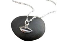Collier en argent sterling 925 avec pendentif lèvres, breloque emoji amour, représentation réaliste d'une petite bouche anatomique, bijou cadeau | Chaîne de 45 cm | Plaqué argent | LK_PNK_02673
