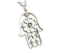 Collier en argent sterling 925 avec pendentif main de Fatima en filigrane, petit bijou zen yoga, symbole de protection et de foi, breloque décorative, cadeau | avec chaîne de 45 cm | plaqué argent