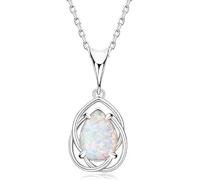 Collier en argent sterling 925 avec pendentif opale en forme de poire en forme de goutte d'eau et pierre de naissance du mois d'octobre