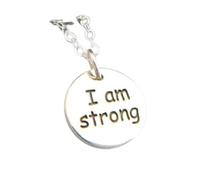 Collier en argent sterling 925 avec pendentif rond inspirant « Je suis forte/forte », citation motivante, devise, affirmation, yoga, breloque force | Chaîne de 45 cm | Plaqué argent | LK_PNK_02710