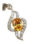 Collier en argent sterling 925 avec saphir jaune naturel ovale facetté orange de 12 x 10 mm, chaîne de 45 cm, motif vague de feuilles abstraites, bijoux spirituels et énergétiques de guérison |