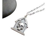 Collier en argent sterling 925 avec tête de mort dans un sanctuaire. Breloque Halloween. Petit bijou gothique goule. Pendentif mystique et effrayant, relique reliquaire | Chaîne de 45 cm | Plaqué