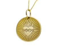 Collier en argent sterling 925, chaîne de 25 mm (18 pouces) | Pendentif disque en forme de cœur sacré | Collier | Médaille religieuse | Cœur flamboyant | Bijou fait main plaqué or | LK_PNK_00813