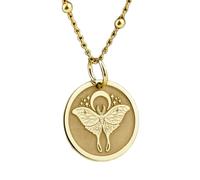 Collier en argent sterling 925, chaîne de 28 mm (18 pouces), pendentif papillon de nuit, pendentif lune, médaillon de la mort, bijou papillon, collier pièce ronde, bijou fait main plaqué or|_0668