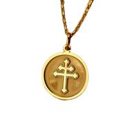 Collier en argent sterling 925, chaîne de 45,7 cm (18 pouces), pendentif double croix de Lorraine (symbole de protection), plaqué or, bijou fait main, 24 mm de diamètre | Référence : LK_PNK_01085