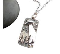 Collier en argent sterling 925, OVNI lumineux. Vaisseau spatial dans les arbres. Espace extra-atmosphérique. Bijou scientifique extraterrestre. Cadeau original et amusant. Breloque étoile kitsch |