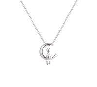 Collier en argent sterling 925 - Pendentif en forme de croissant de lune et chat - Minimaliste