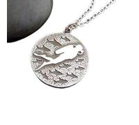 Collier en argent sterling 925, pendentif plongeur et poisson. Petit pendentif sport océanique. Vie aquatique. Bijou de plage animal marin, breloque nature | Avec chaîne de 45 cm | Plaqué argent |