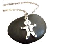 Collier en argent sterling 925, petit pendentif en forme de bonhomme en pain d'épices, breloque de Noël délicate, bijou festif et délicat, cadeau d'hiver | avec chaîne de 45 cm | plaqué argent |