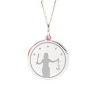 Collier en argent sterling 925 représentant la Justice, idéal pour une remise de diplôme en droit. Chaîne de 45 cm avec pendentif de 24 mm. Breloque avocat plaquée argent, unisexe. | LK_PNK_02413