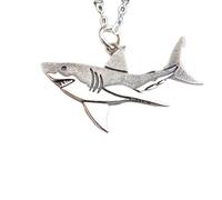 Collier en argent sterling 925 représentant un grand requin blanc. Pendentif prédateur des océans. Symbole d'un instinct primaire féroce. Bijou de plage, poisson, animal marin | Chaîne de 45 cm |