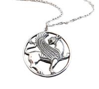 Collier en argent sterling 925 représentant un lion ailé antique. Faucon, créature mythologique. Pendentif animal totem. Symbole de force, de courage et de sagesse|Chaîne de 45 cm|Plaqué argent|_2631