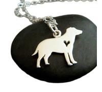 Collier en argent sterling 925 représentant un petit labrador retriever, pendentif cœur, grand pendentif en forme de cœur, cadeau simple, bijou amoureux des animaux|Chaîne de 45 cm|Plaqué argent|_2588