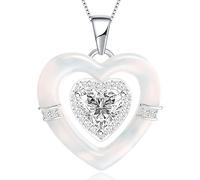 Collier en argent sterling avec pierre de naissance pour femme, colliers en nacre, collier double cœur pour femme, cadeau pour femme, maman, petite amie, 18inches, Or, Zircone cubique