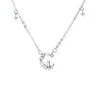 Collier en argent sterling S925 avec pendentif chat et lune en cristal 3D pour femmes et filles, cadeau pour femmes et amoureux des chats, Argent sterling, Zircon