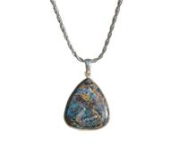 Collier en chrysocolle naturelle en forme de cœur, multicolore, à la coupe lisse, 32 x 30 mm, avec chaîne à maillons de 45 cm. Bijou artisanal de guérison, accessoire d'astrologie | L_GMYP_0133