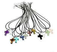 Collier en corde de cuir avec pendentif en agate croix, bijoux turquoise pour femme, réglable de 41 à 50 cm, plusieurs couleurs (8)