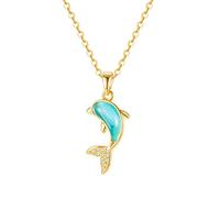Collier en cristal circulaire avec breloques animaux, dauphins, bijoux ternis, plaqué or, collier en acier inoxydable, accessoires pour femmes, polyvalent, chaîne de collier de dauphin, 1e-bleu,