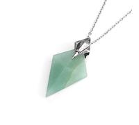 Collier en Cristal D'Aventurine pour Femmes Et Hommes,Breloque Pointue Hexagonale Avec Chaîne en Argent,Amulette de Méditation Énergétique,Bijoux Cadeaux pour Filles,Anniversaire,Noël,Aventurine