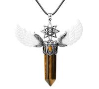 Collier En Cristal De Guérison À Colonne Hexagonale Pour Femmes Et Hommes, Pendentif Ailes D'Ange, Pendentif Gothique Hexagramme Creux Avec Corde De Cire, Bijoux En Pierres Précieuses Naturelles,