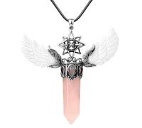 Collier En Cristal De Guérison À Colonne Hexagonale Pour Femmes Et Hommes, Pendentif Ailes D'Ange, Pendentif Gothique Hexagramme Creux Avec Corde De Cire, Bijoux En Pierres Précieuses Naturelles