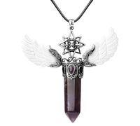 Collier En Cristal De Guérison À Colonne Hexagonale Pour Femmes Et Hommes, Pendentif Ailes D'Ange, Pendentif Gothique Hexagramme Creux Avec Corde De Cire, Bijoux En Pierres Précieuses Naturelles