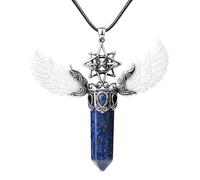 Collier En Cristal De Guérison À Colonne Hexagonale Pour Femmes Et Hommes, Pendentif Ailes D'Ange, Pendentif Gothique Hexagramme Creux Avec Corde De Cire, Bijoux En Pierres Précieuses Naturelles