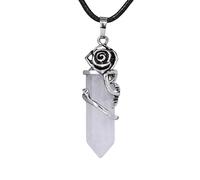 Collier En Cristal De Guérison Enveloppé De Fleurs, Pendentif Hexagonal Pointu En Pierre Naturelle Reiki, Bijoux En Pierres Précieuses Romantiques, Cadeaux Pour Femmes Et Hommes Amoureux Du Crist