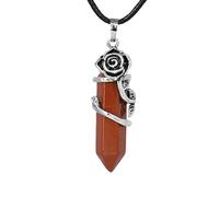 Collier En Cristal De Guérison Enveloppé De Fleurs Reiki, Pendentif Hexagonal Pointu En Pierre Naturelle, Bijoux En Pierres Précieuses Romantiques, Cadeaux Pour Femmes Et Hommes Amoureux Du Jaspe