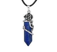 Collier En Cristal De Guérison Enveloppé De Fleurs Reiki, Pendentif Hexagonal Pointu En Pierre Naturelle, Pierres Précieuses Romantiques, Bijoux Cadeaux Pour Femmes Et Hommes Amoureux Du Lapis-La