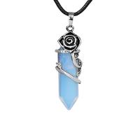 Collier En Cristal De Guérison Enveloppé De Fleurs Reiki, Pendentif Hexagonal Pointu En Pierre Naturelle, Bijoux En Pierres Précieuses Romantiques, Cadeaux Pour Femmes Et Hommes Amoureux De L'Opa