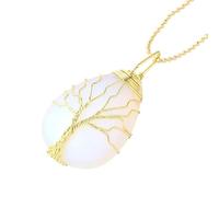Collier En Cristal En Forme De Larme D'Arbre De Vie Pour Femmes Et Hommes, Fait À La Main, Enroulé De Fil, Pendentif En Pierre Naturelle, Amulette, Énergie Reiki, Guérison Des Chakras, Bijoux Sp