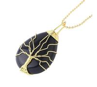Collier En Cristal En Forme De Larme D'Arbre De Vie Pour Femmes Et Hommes, Fait À La Main, Enroulé De Fil, Pendentif En Pierre Naturelle, Amulette, Énergie Reiki, Guérison Des Chakras, Bijoux Sp