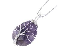 Collier En Cristal En Forme De Larme D'Arbre De Vie Pour Femmes Et Hommes, Fait À La Main, Enroulé De Fil, Pendentif En Pierre Naturelle, Amulette, Énergie Reiki, Guérison Des Chakras, Bijoux Sp