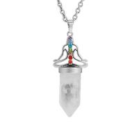 Collier en Cristal Naturel Hexagonal Pointu, Breloque Énergétique pour Méditation, Yoga, Reiki, 7 Chakras, Avec Chaîne en Argent, Bijou Ras Du Cou Fantaisie pour Homme Et Femme, Cristal Blanc