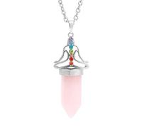 Collier en Cristal Naturel Hexagonal Pointu, Breloque Énergétique pour Méditation, Yoga, Reiki, 7 Chakras, Avec Chaîne en Argent, Bijou Ras Du Cou Fantaisie pour Homme Et Femme, Quartz Rose