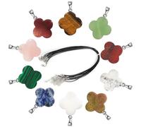 Collier en cristal pendentif en pierre de trèfle à quatre feuilles, 10pcs naturel collage couleur guérison avec collier en cuir ombilical bijoux faire charme