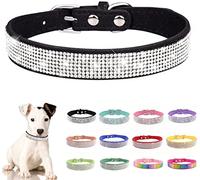 Collier en cuir avec strass pour chien et chat - Collier en strass pour petit animal de compagnie moyen et grand - Rouge XS