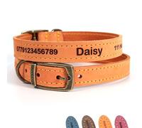 Collier en Cuir personnalisé pour Chiens/Chiots + Laisse en Option | Gravure Laser - Marron Clair, Taille 1
