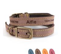 Collier en Cuir personnalisé pour Chiens/Chiots + Laisse en Option | Gravure Laser - Marron, Taille 1