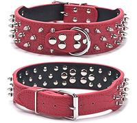 Collier en cuir pour chien - Rivets champignon anti-morsure - Réglable - Protection du cou pour chien de petite, moyenne et grande taille - Couleur : rouge - Taille S