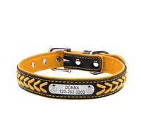 Collier en Cuir PU pour Chien, Sangle Souple Tissée À La Main, Étiquette D'identification, Personnalisé, pour Carlin, Chihuahuas, Schnauzers, Bouledogues,Jaune,M.