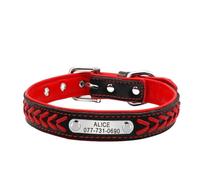 Collier en Cuir PU pour Chien, Sangle Souple Tissée À La Main, Étiquette D'identification, Personnalisé, pour Carlin, Chihuahuas, Schnauzers, Bouledogues,Rouge,M.