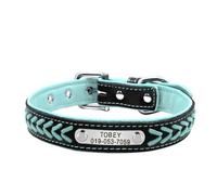 Collier en Cuir PU pour Chien, Sangle Souple Tissée À La Main, Étiquette D'identification, Personnalisé, pour Carlin, Chihuahuas, Schnauzers, Bouledogues,Bleu,M.