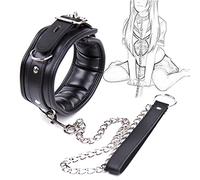 Collier en cuir SM, sécurité de bondage, large bande rembourrée, avec chaîne de laisse et 3 anneaux en D en métal réglables, jouet sexuel fétiche esclave BDSM pour femme